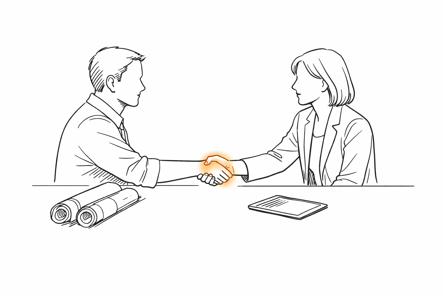 Illustration of a contractor and insurance broker discussing professional liability policy limits.