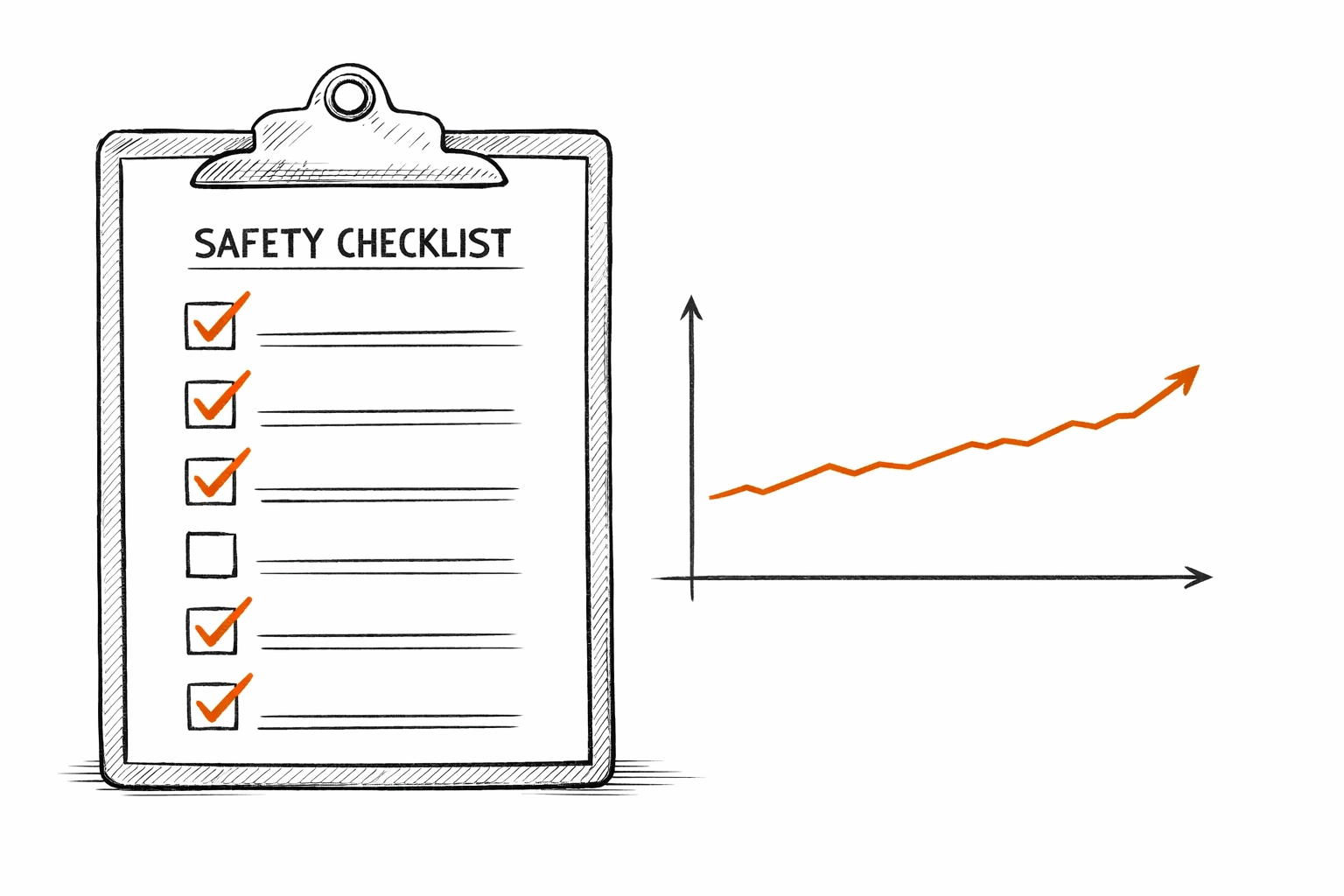 Safety checklist and trend graph for business insurance London showing stable construction premium renewals.