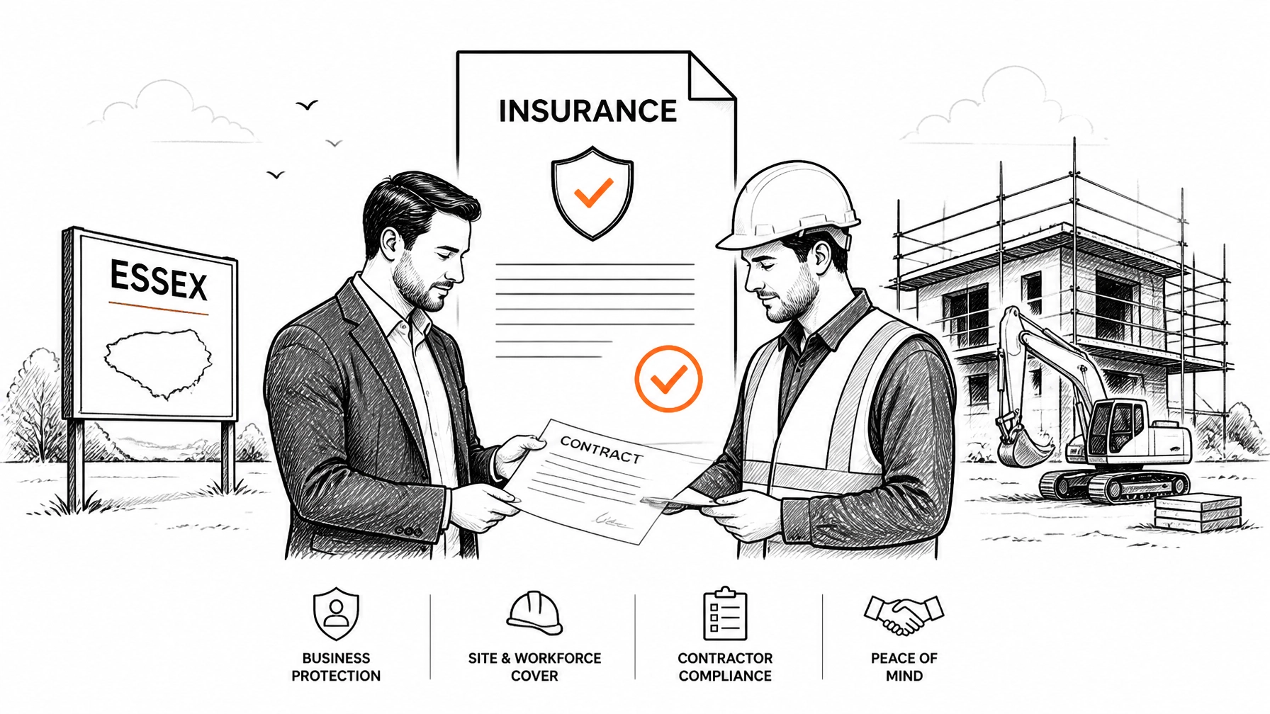 A professional Essex business owner reviewing a subcontractor agreement with insurance highlights