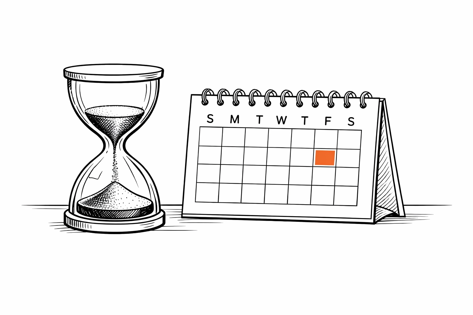 Hand-drawn hourglass and calendar highlighting the importance of an annual review for Business Insurance London.