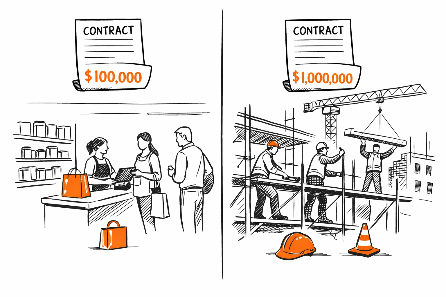 Retail shop and construction site comparing different public liability insurance coverage requirements