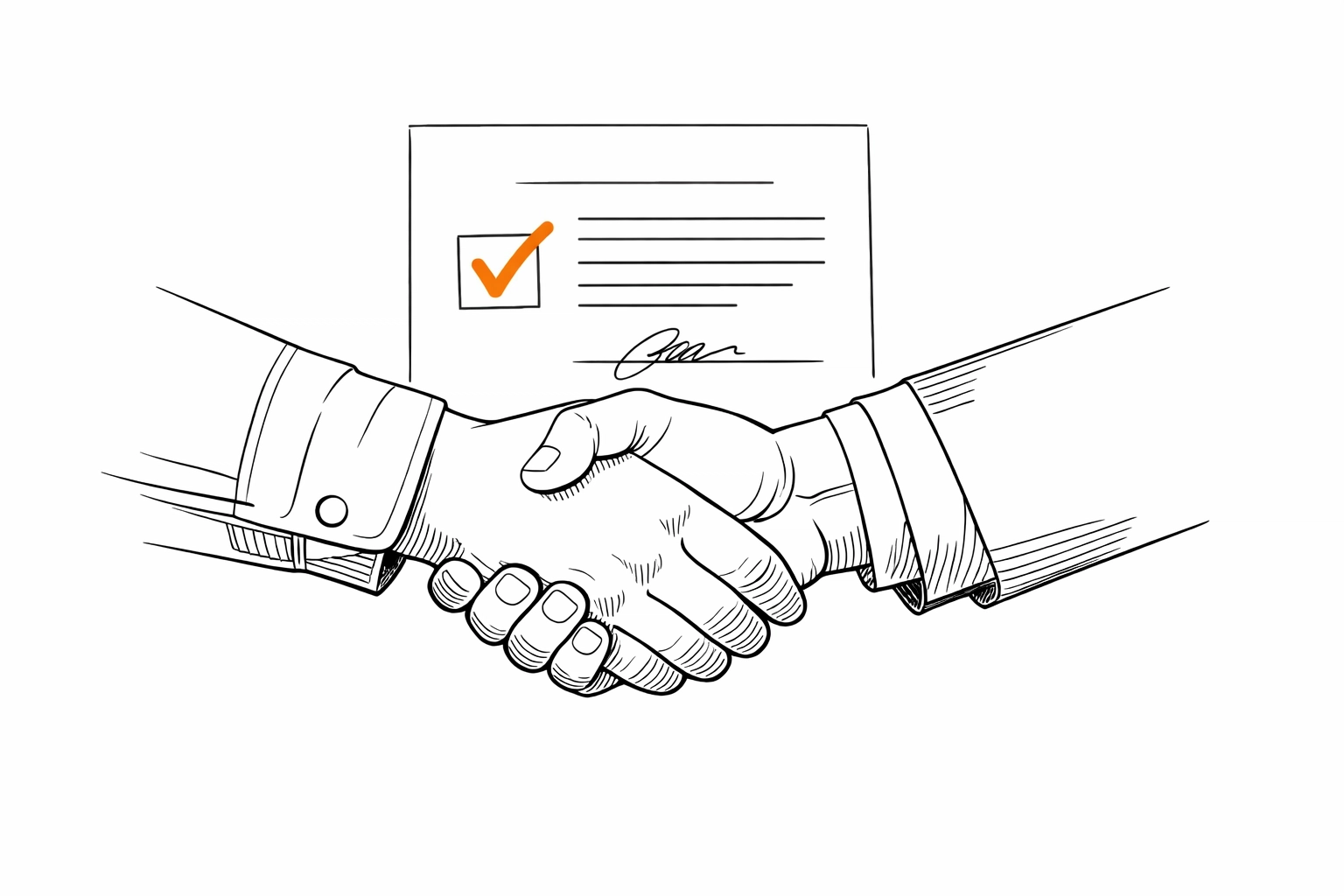Minimalist sketch of a handshake and legal document highlighting subcontractor insurance agreement requirements.