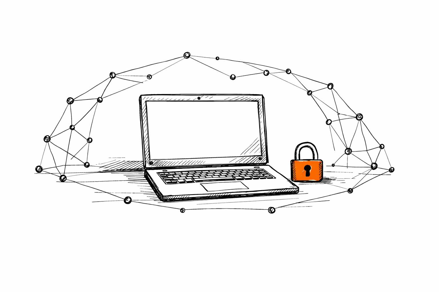 Sketch of a laptop with a padlock icon representing cyber security and digital protection for estate agencies.