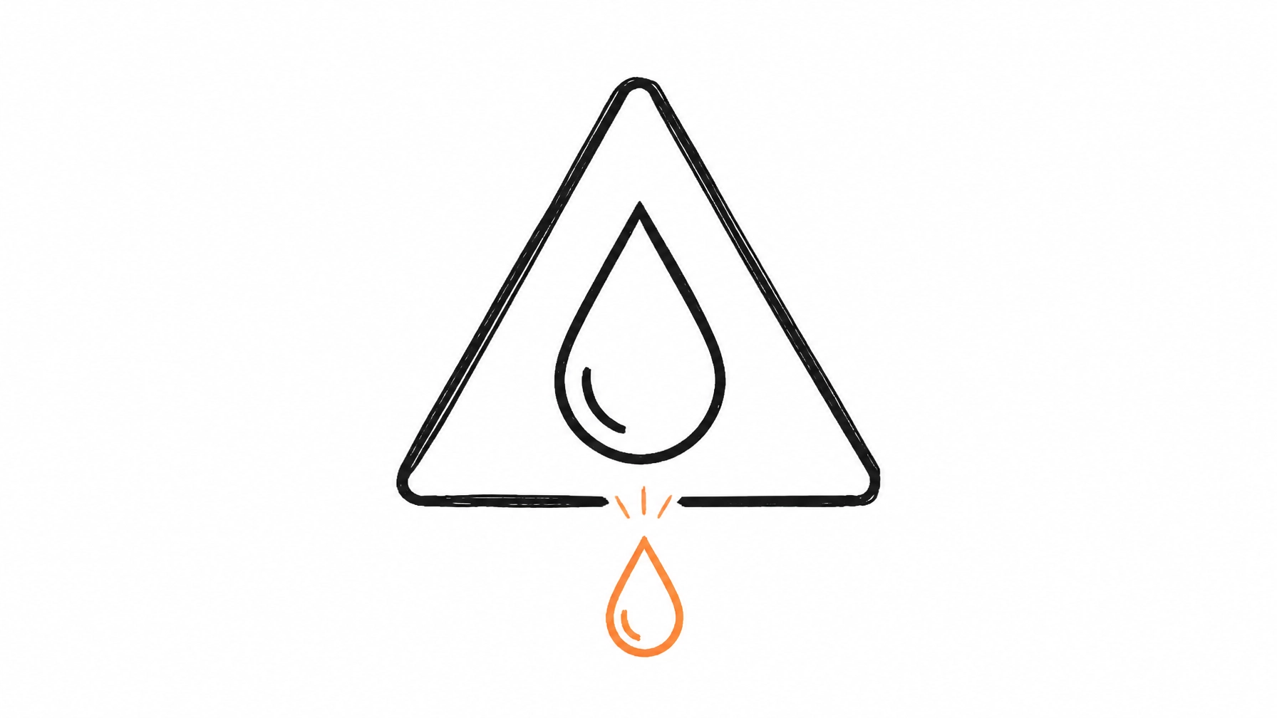A sketch of a water droplet inside a warning triangle, highlighting site risks.