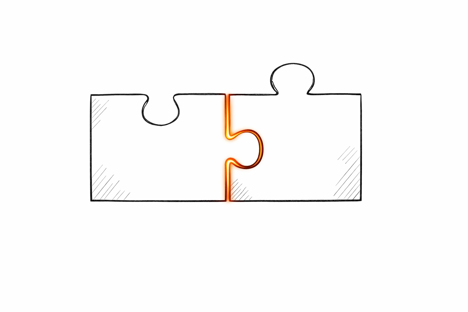Minimalist sketch of puzzle pieces representing aligned coverage and eliminated gaps in commercial insurance.