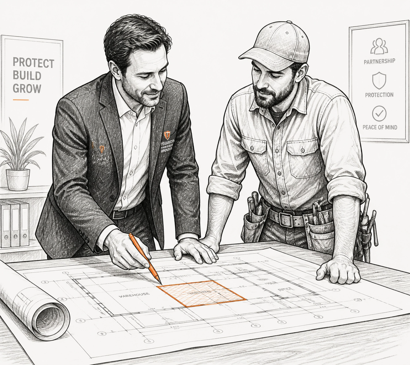 Insurance broker discussing business risk and tailored tradesman insurance coverage with a professional.