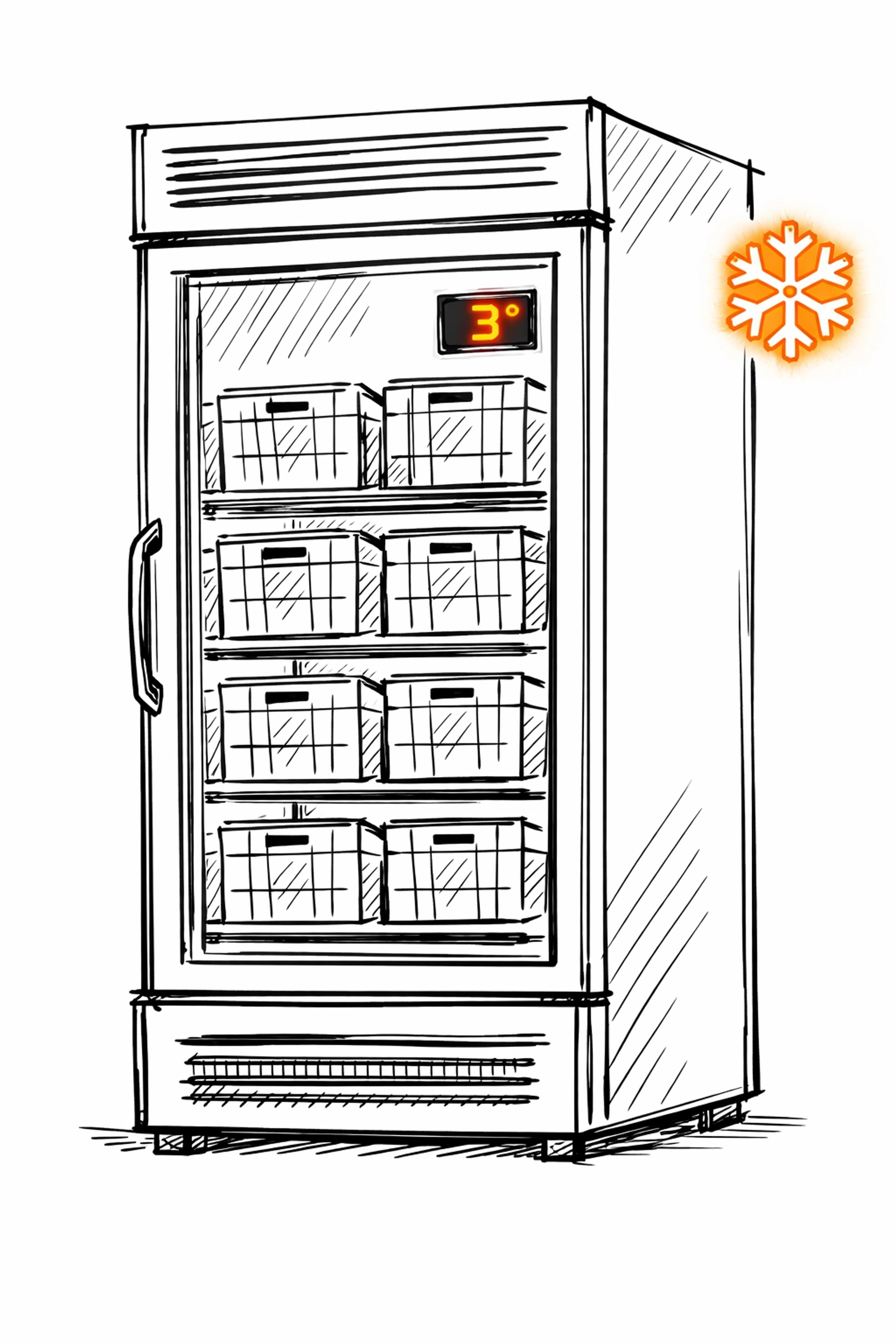 Sketch of an industrial refrigerator illustrating food spoilage cover in restaurant business insurance.