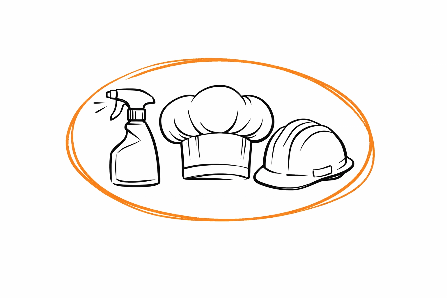 Illustration of a unified insurance safety net for cleaning, restaurant, and construction business sectors.