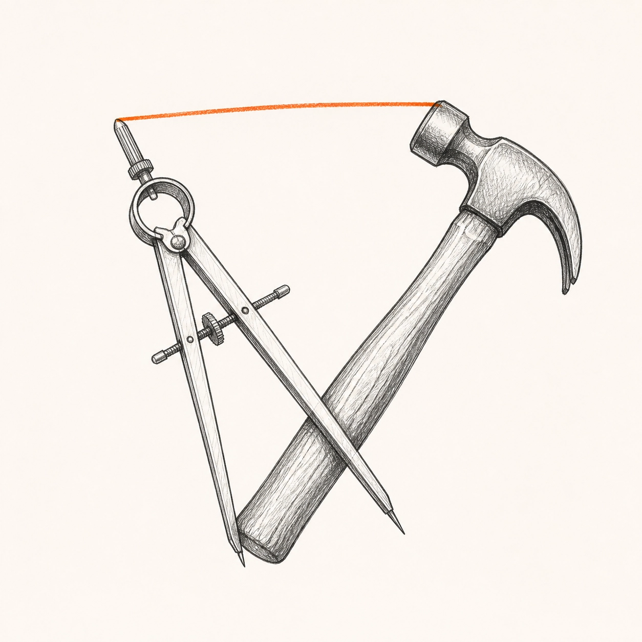 Compass and hammer sketch representing the link between professional indemnity and public liability.