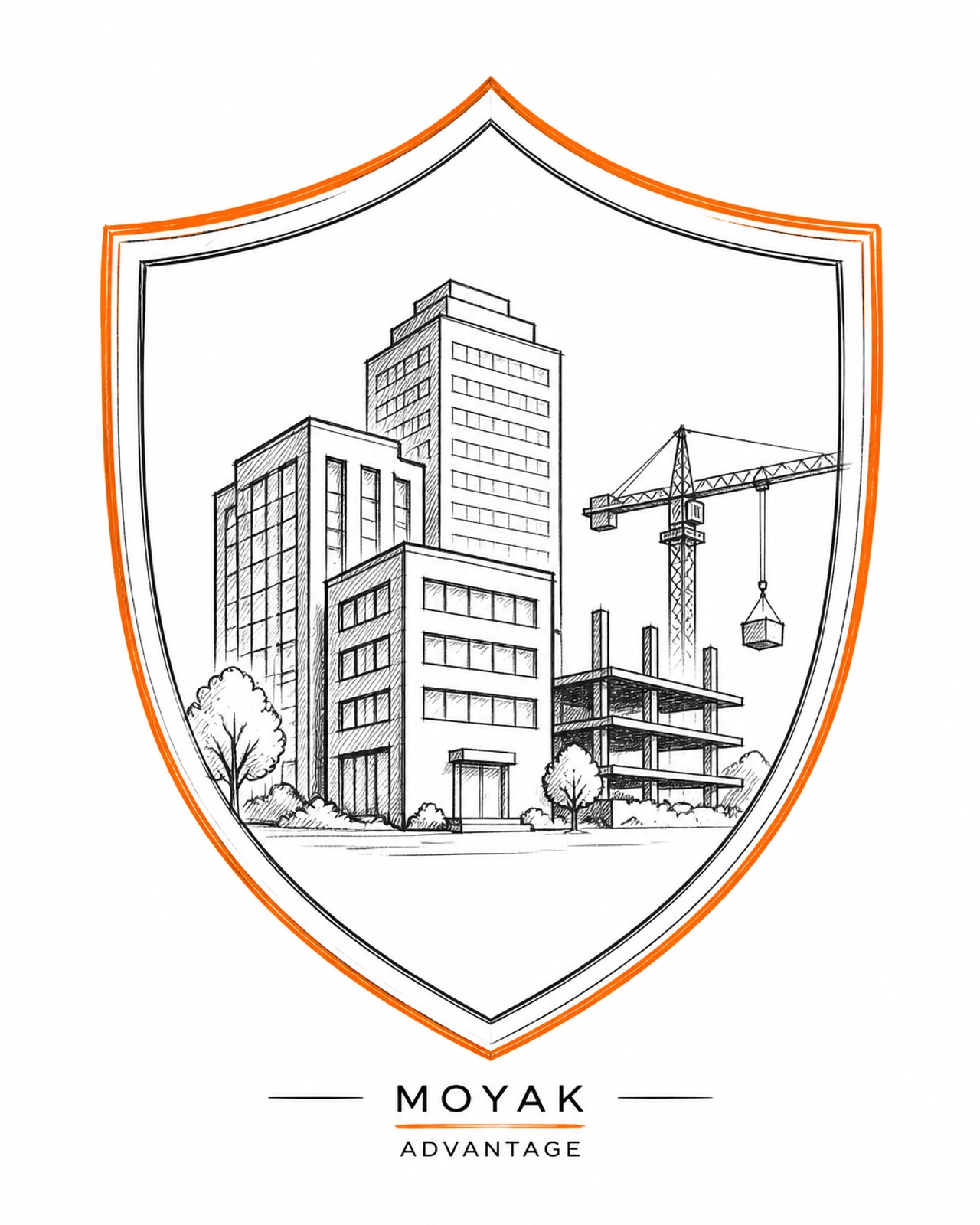 A shield protecting a construction site and office buildings