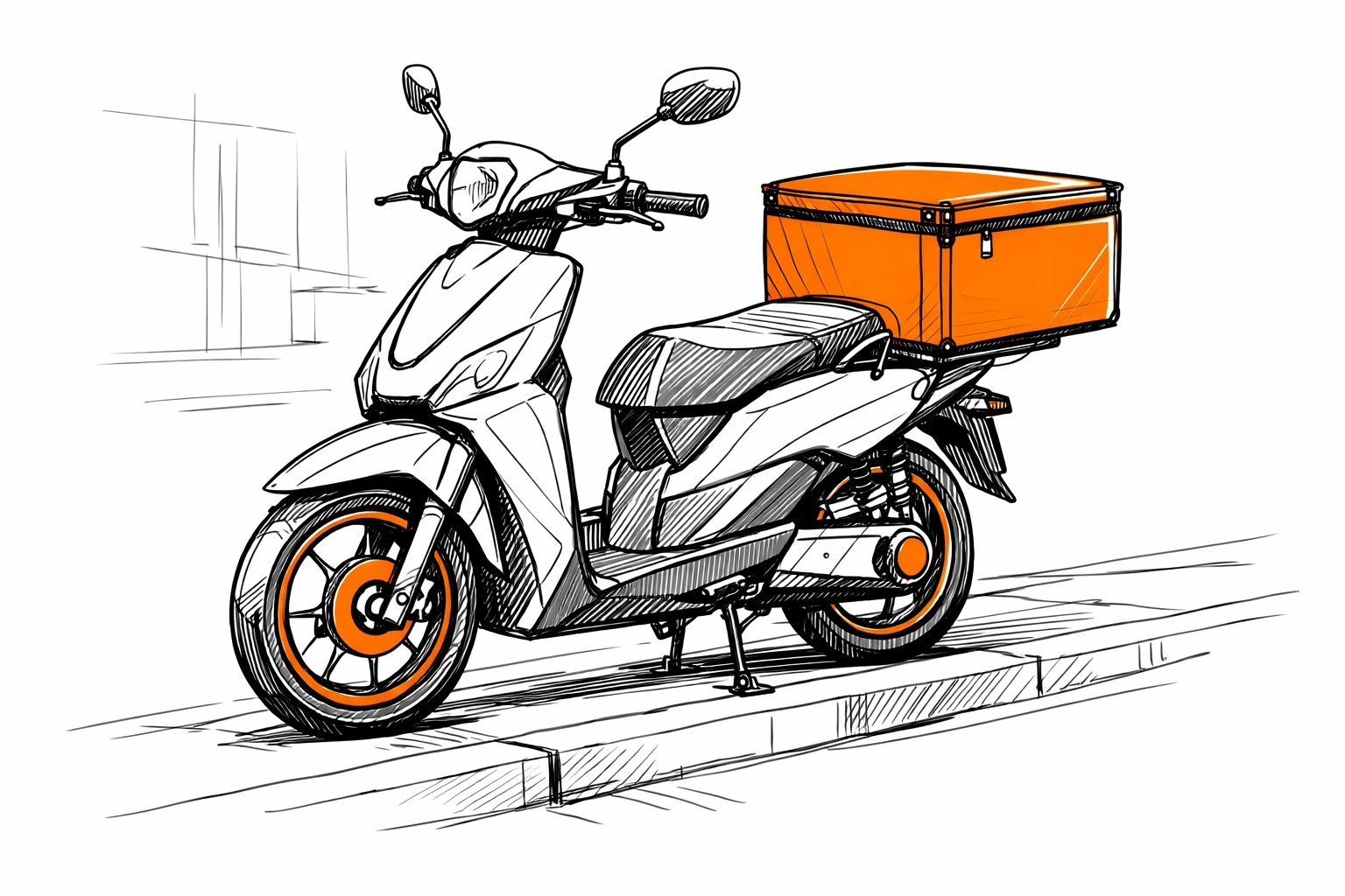 Sketch of a delivery moped illustrating the need for hire and reward takeaway insurance.