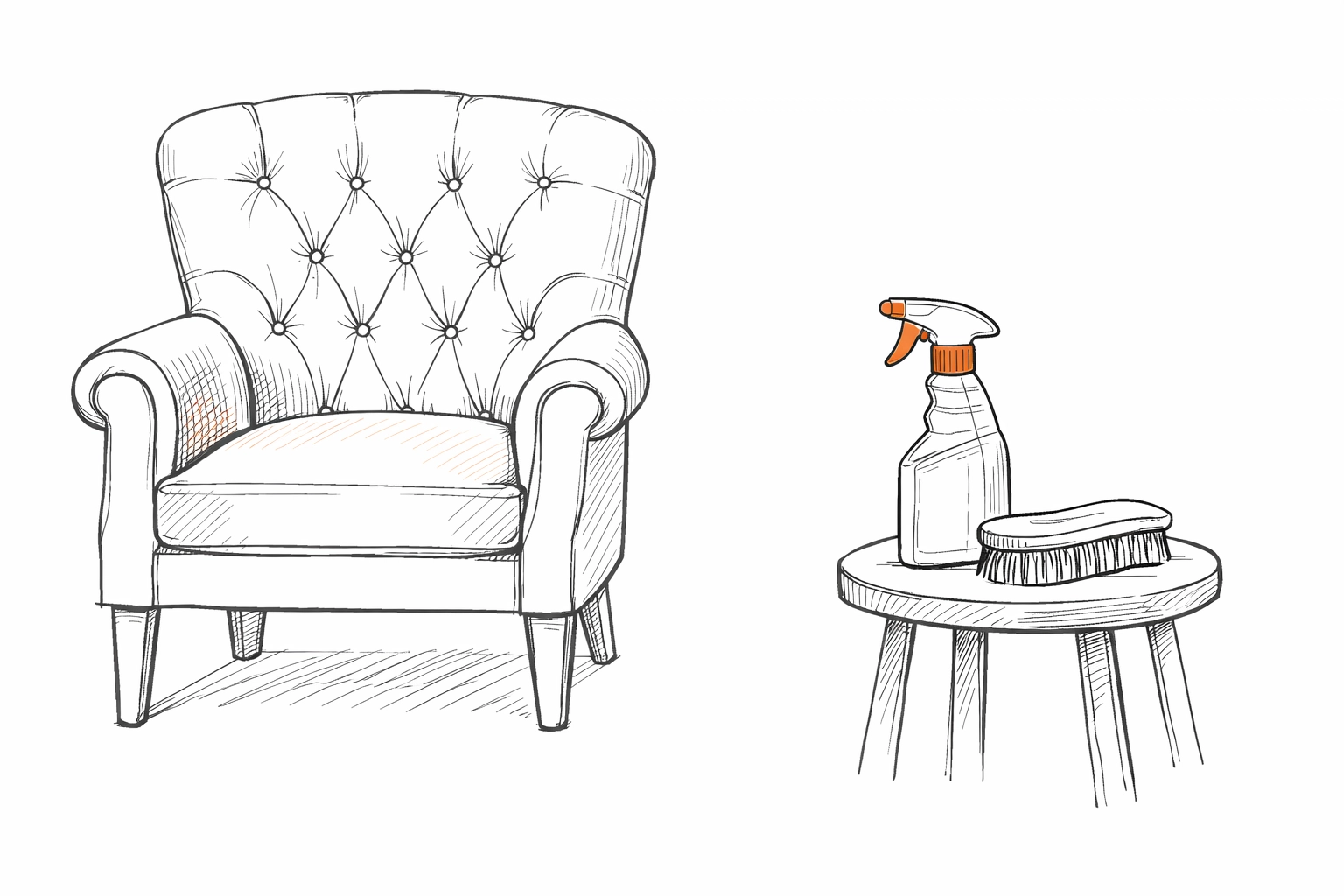 Upholstery cleaning equipment next to an armchair, illustrating treatment risk cover for specialist cleaning firms.