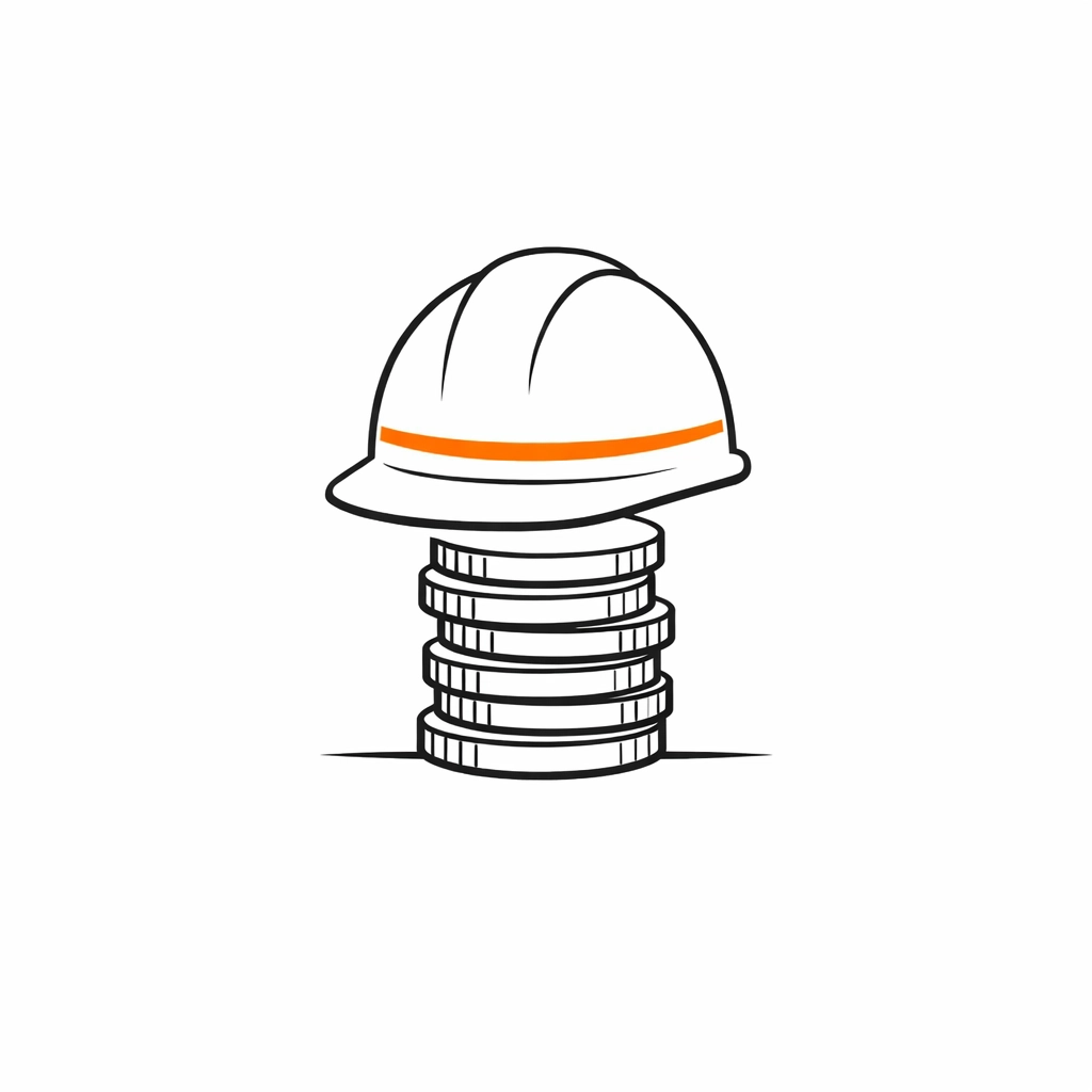 A construction hard hat on coins representing site safety and ways to lower contractor insurance premiums.