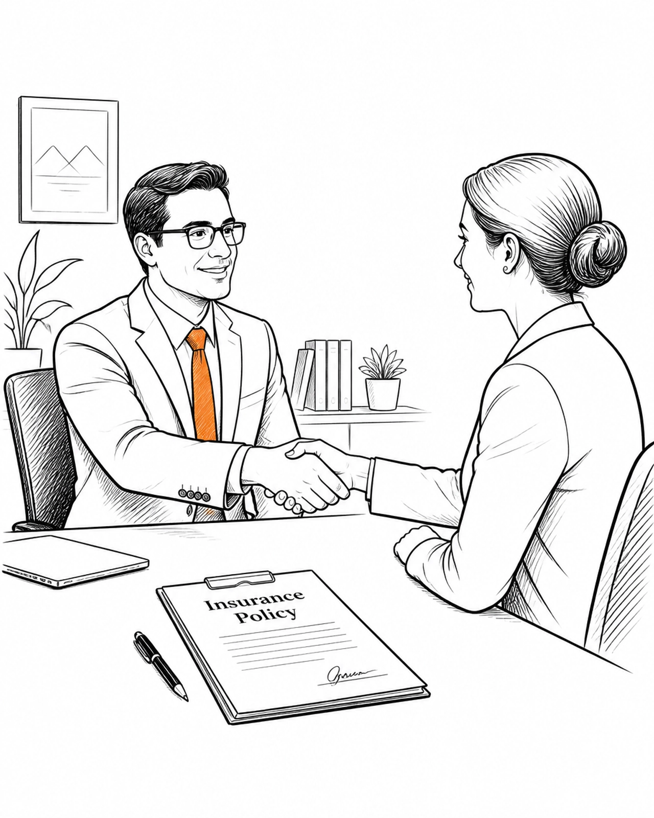 Two professionals shaking hands sketch