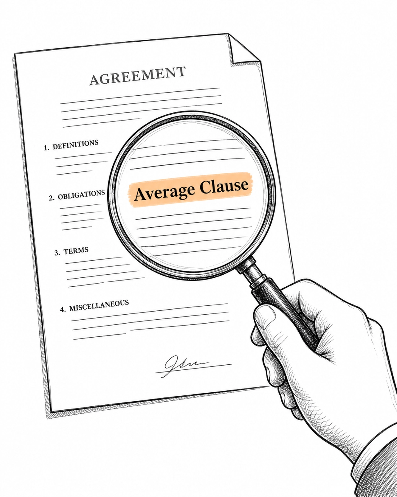 A magnifying glass focusing on the words Average Clause in a policy document.