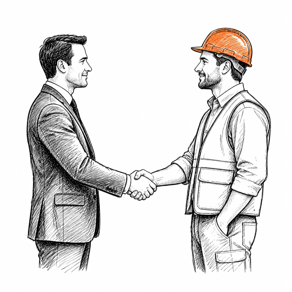 Two people shaking hands representing an individual approach and partnership