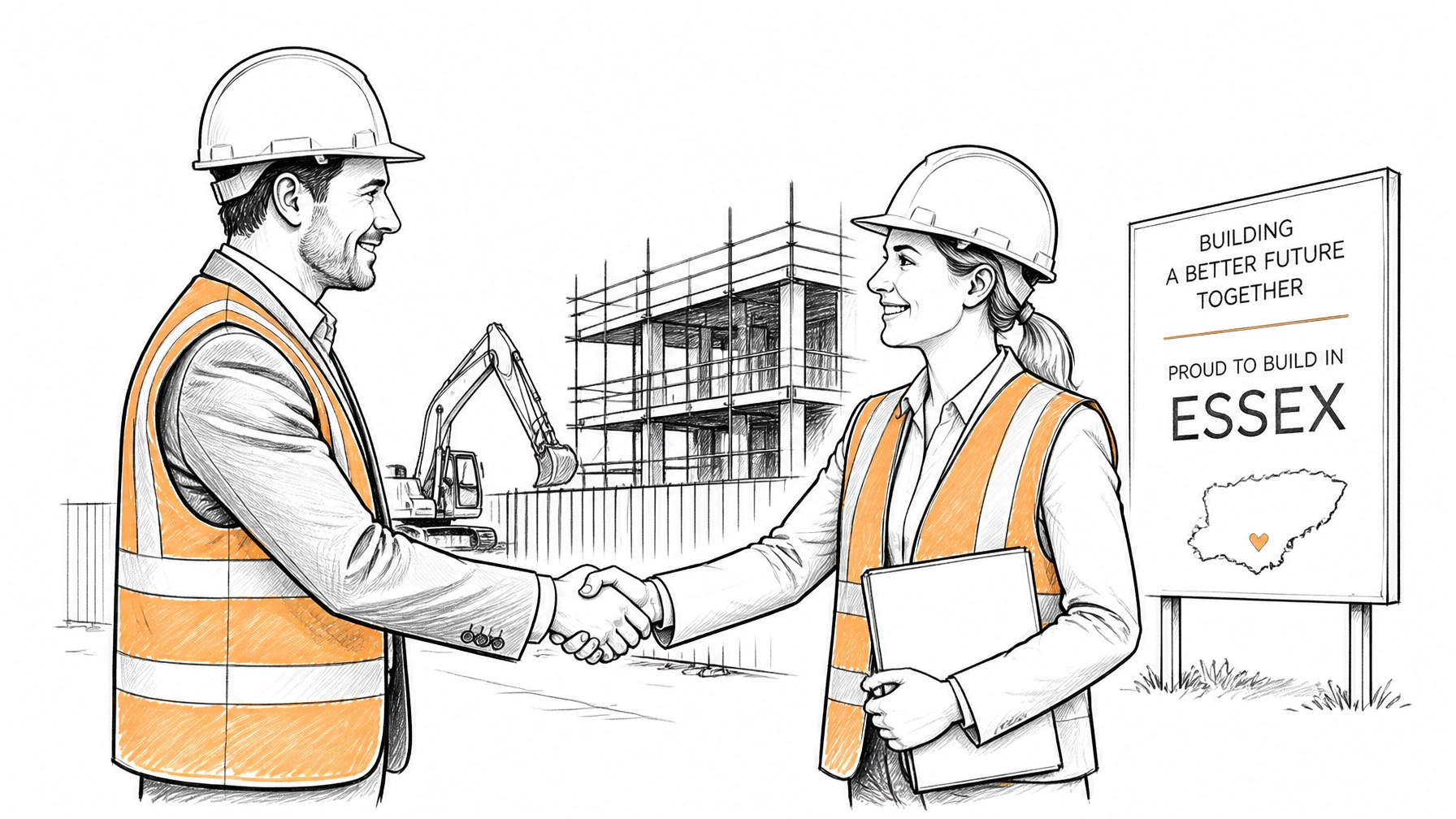 Contractors shaking hands in front of a project in Essex