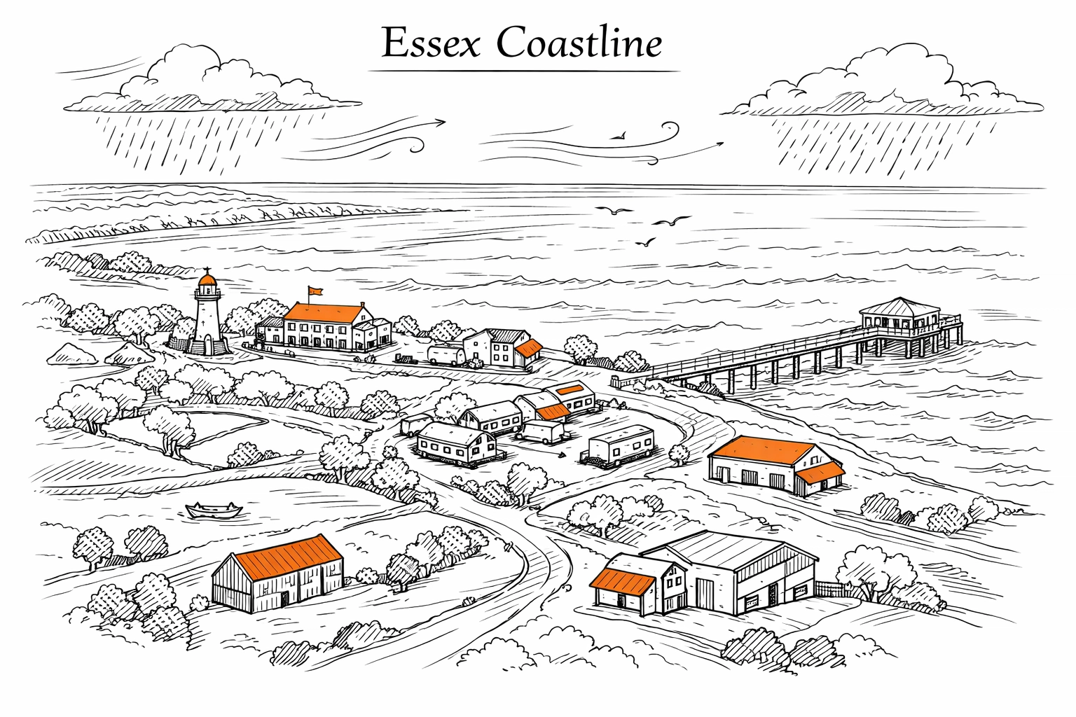 Essex coastline showing coastal business locations and regional weather considerations for insurance