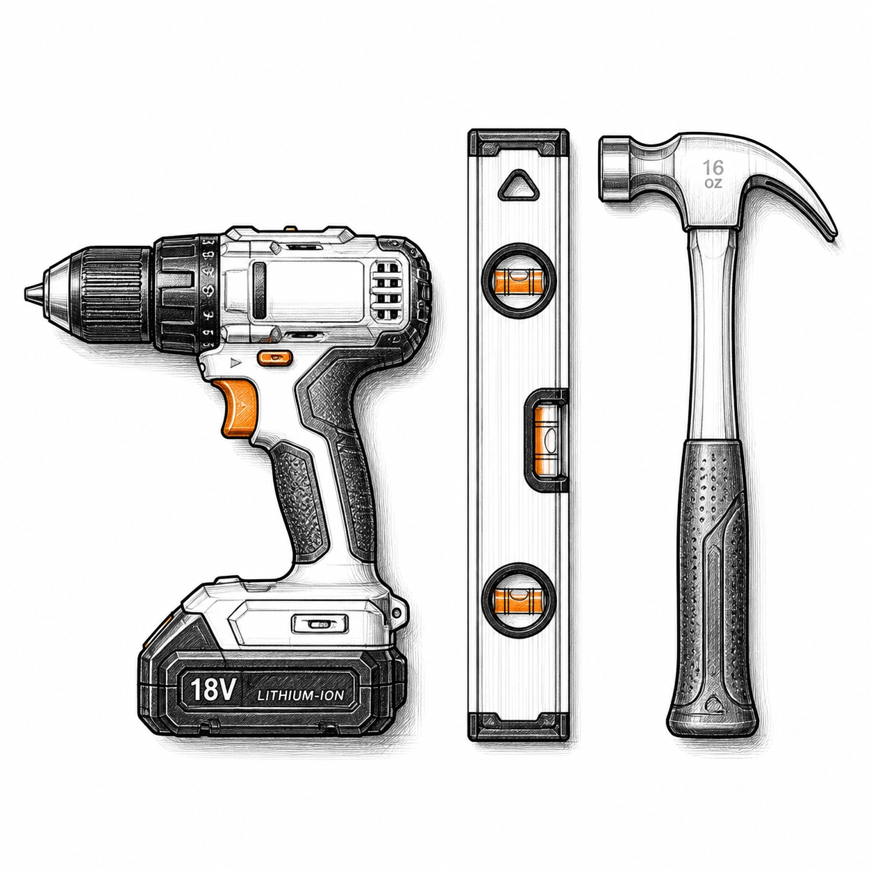Sketch of professional hand tools illustrating tradesman tool insurance and equipment protection UK.