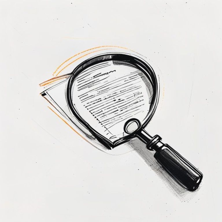 A minimalist black-and-white sketch of a magnifying glass hovering over a dense page of text, with a specific clause highlighted in orange to represent the 'Fine Print Trap'.