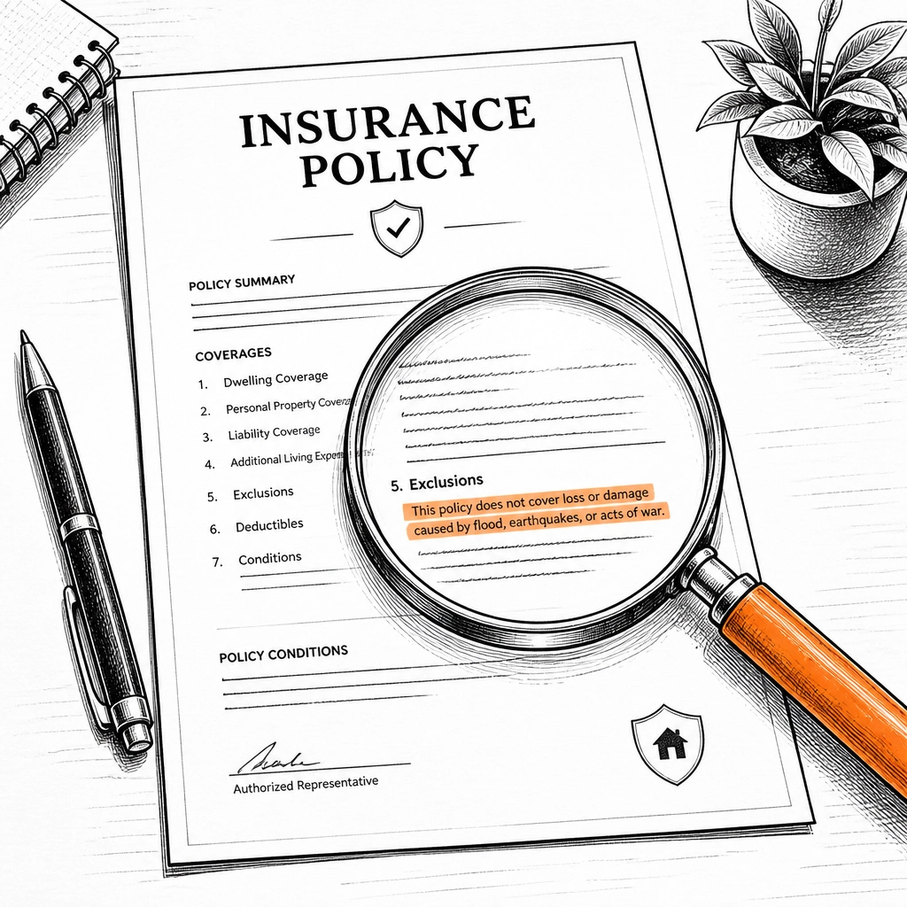 Sketch of a magnifying glass over a policy document
