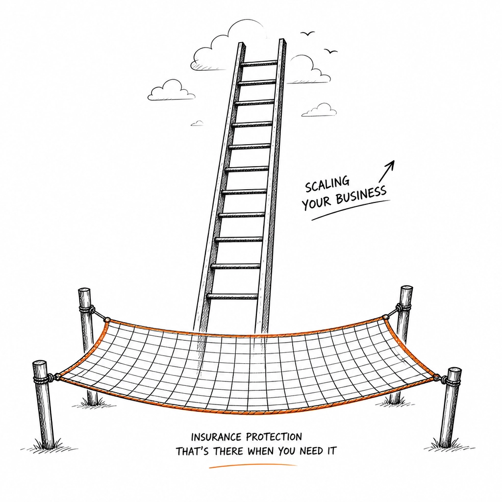 A safety net under a ladder representing insurance protection