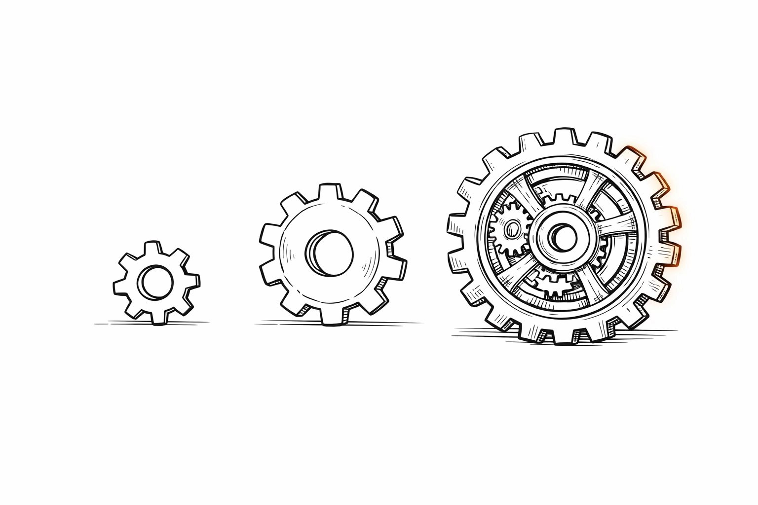 Minimalist sketch of evolving gears representing business growth and changing Commercial Insurance requirements.