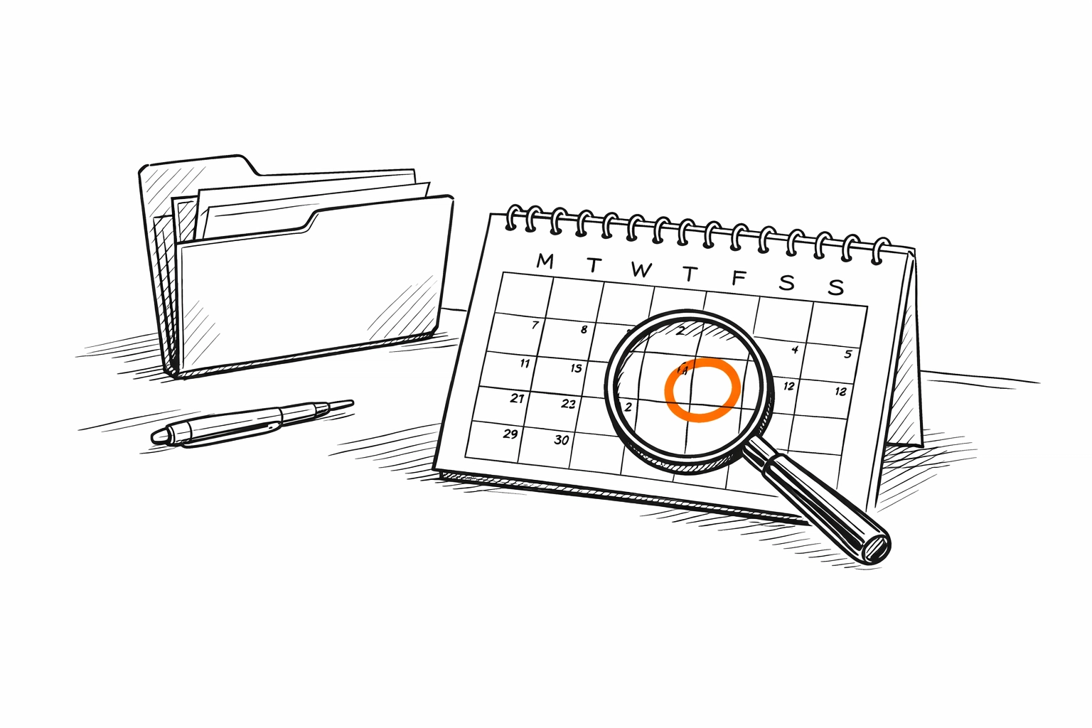 Sketch of a calendar and folder for tracking subcontractor insurance expiration dates.