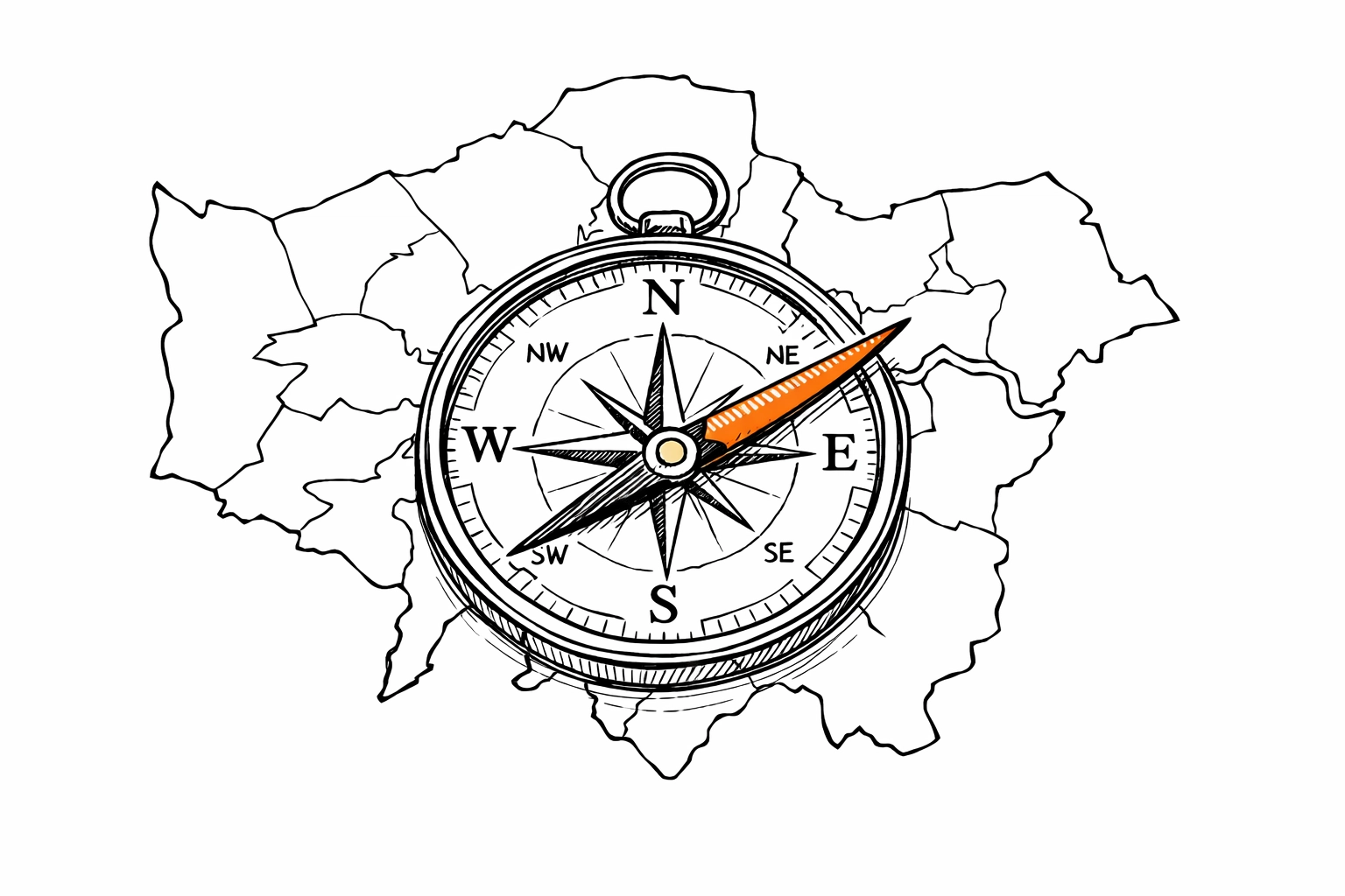 Compass over a London map representing expert guidance for choosing the best business insurance London.