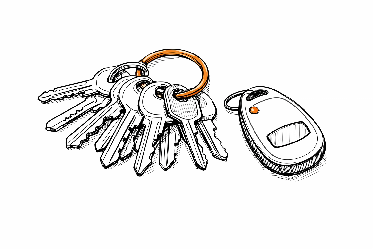 Professional sketch of customer keys and a security fob, highlighting key loss protection for cleaning businesses.