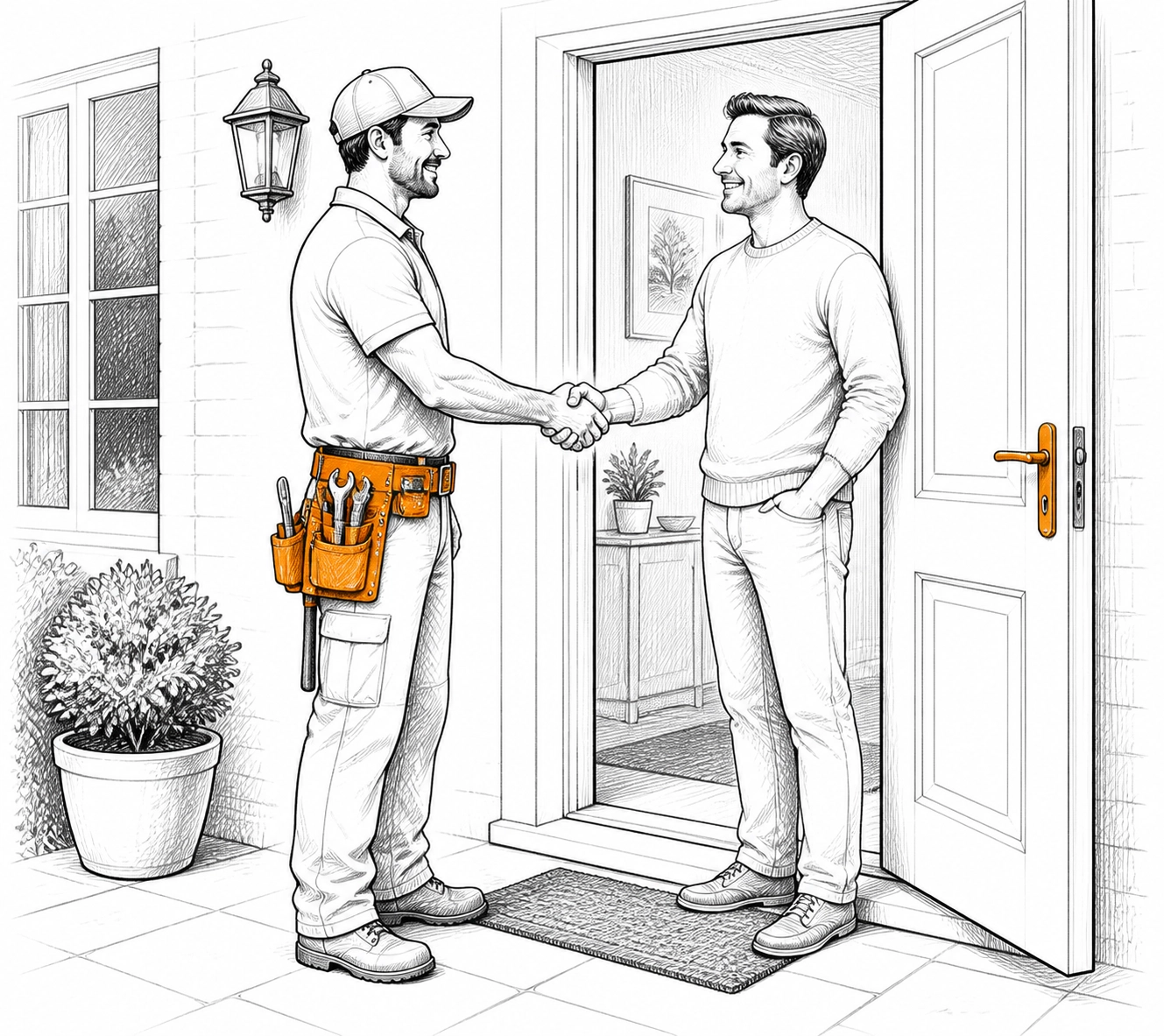 Tradesperson shaking hands with a client representing trust and professional reputation in UK trades.